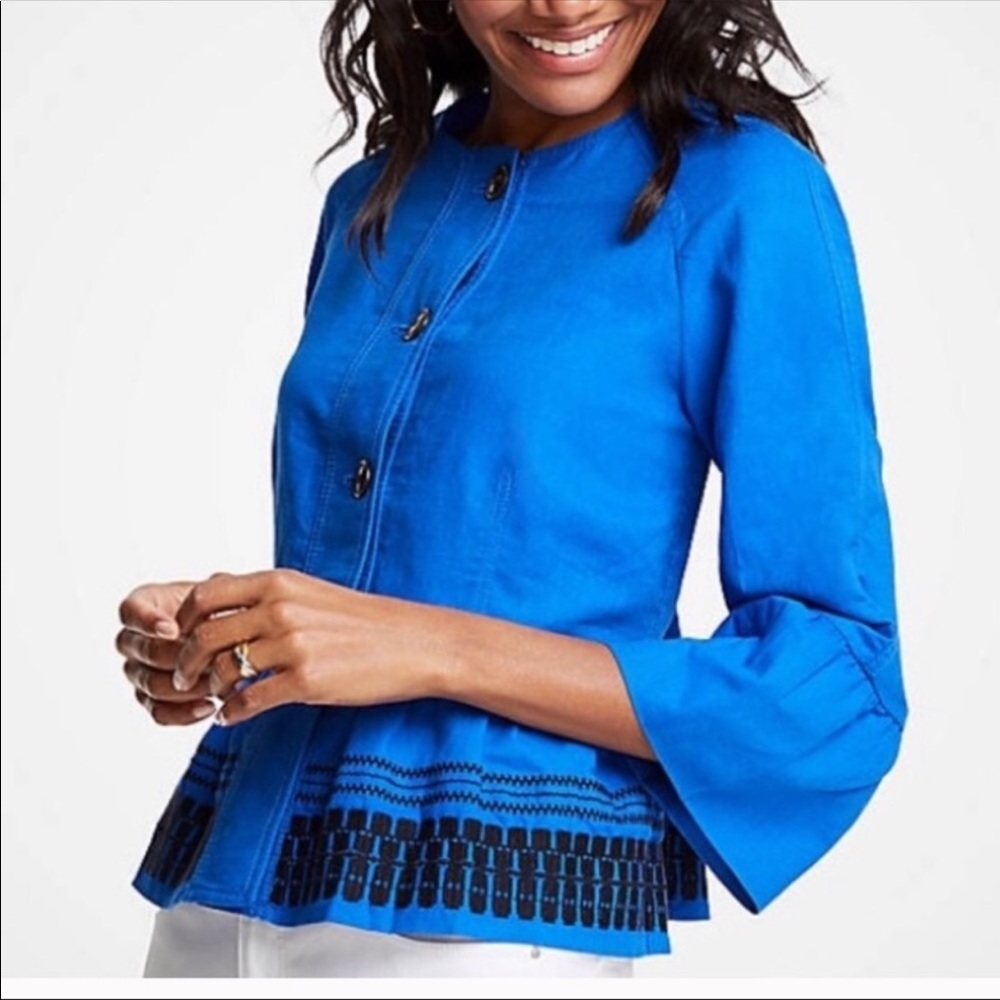 Ann Taylor Linen Blend Peplum Flounce Jacket